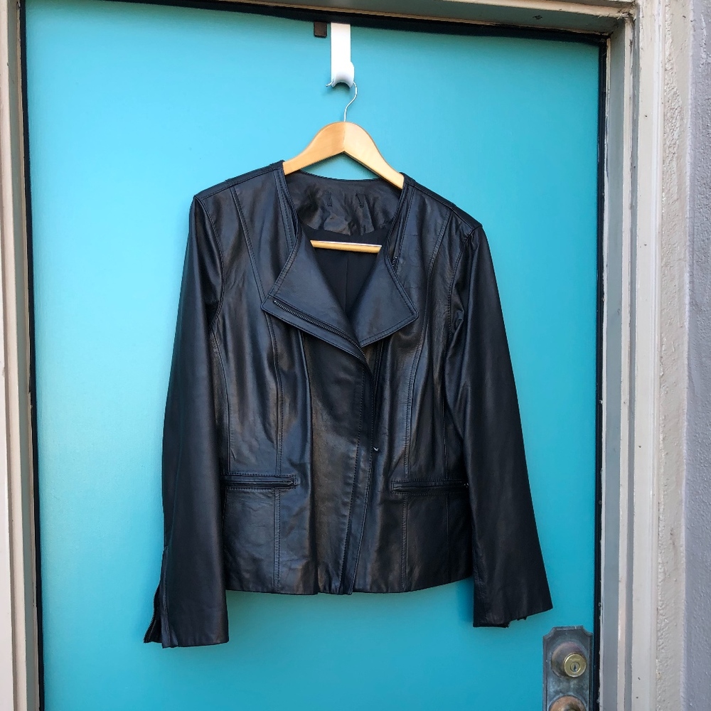 Black leather moto jacket